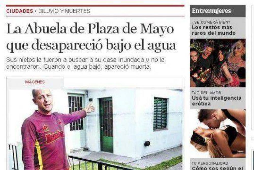 Un diario habl� de una "Abuela desaparecida" por el temporal y recibi� fuertes cr�ticas