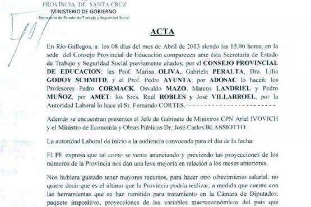 Paritaria docente: Tras el rechazo de las sumas no remunerativas, el Ejecutivo analizar� un porcentaje al b�sico