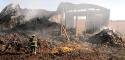 Ser�a intencional el incendio del galp�n con once mil fardos 