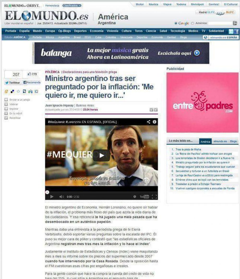 El "me quiero ir" de Lorenzino, en los diarios del mundo