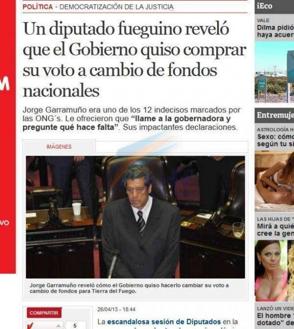 Declaraciones de Garramu�o ganaron espacio en los diarios Clar�n y La Naci�n