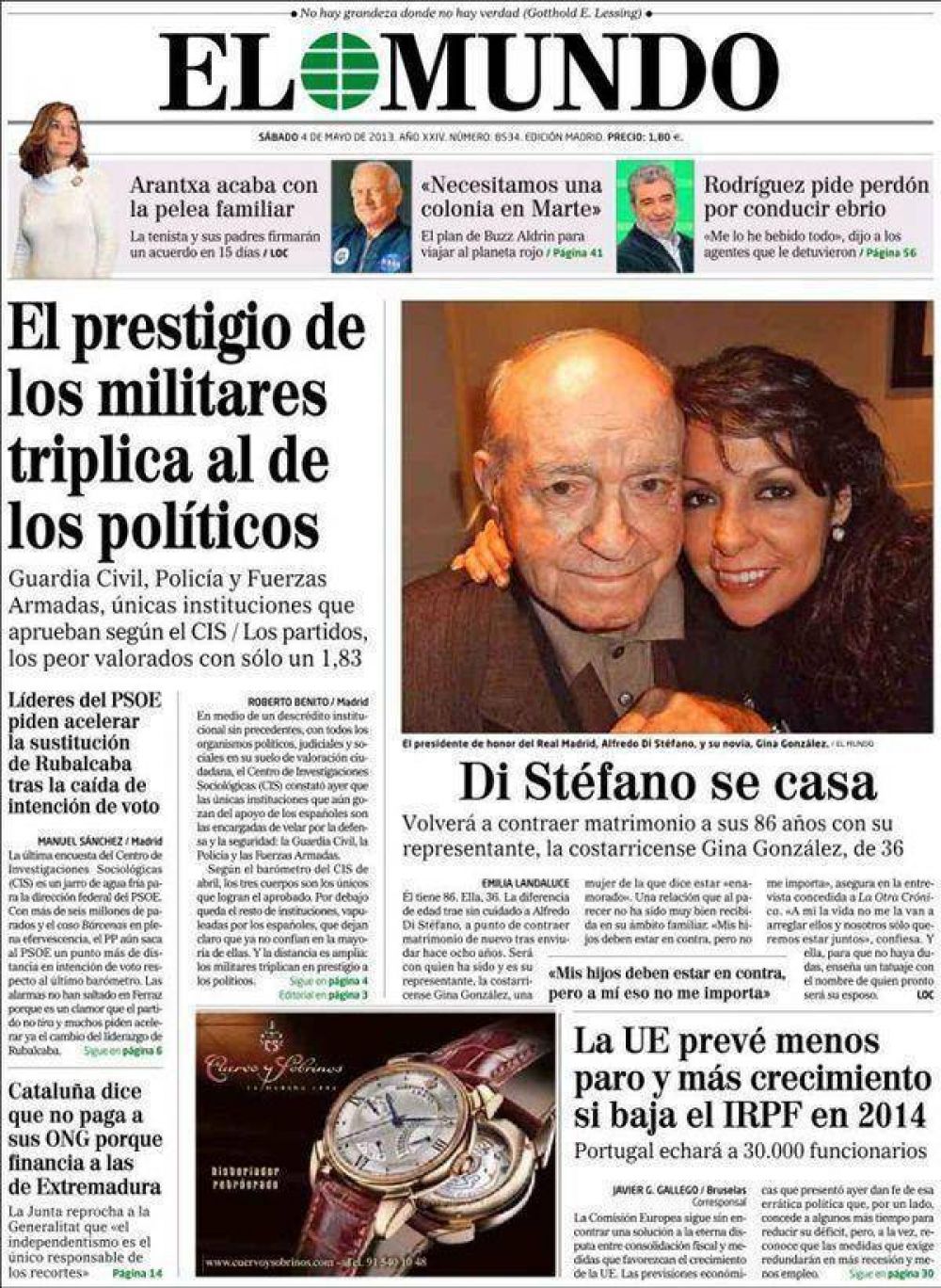 A los 86, Di St�fano se casa con su novia de 36 a�os