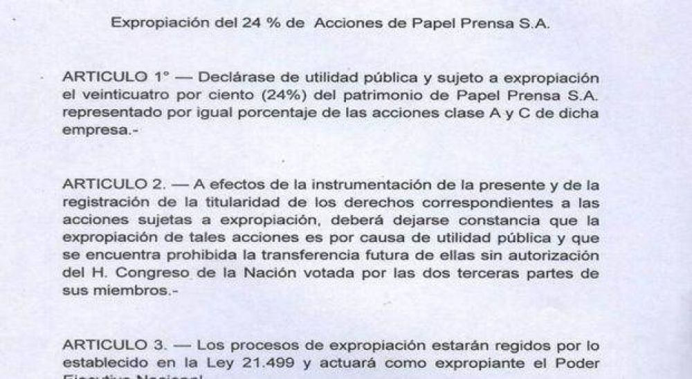 Diputados kirchneristas proponen la expropiaci�n de parte de Papel Prensa