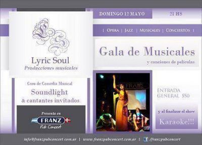 Lyric Soul Producciones Presenta en Franz Pub Concert la gala de Musicales y canciones de pel�culas