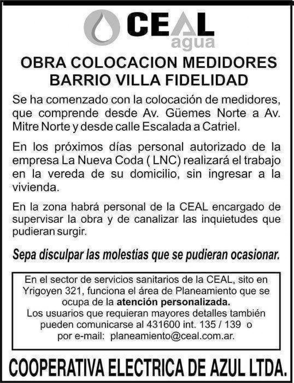 Obra colocaci�n de medidores en el barrio Villa Fidelidad