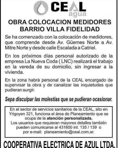 Obra colocaci�n de medidores en el barrio Villa Fidelidad