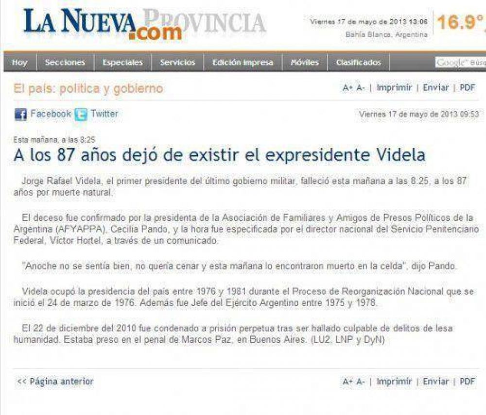 C�mo titul� el diario amigo del represor