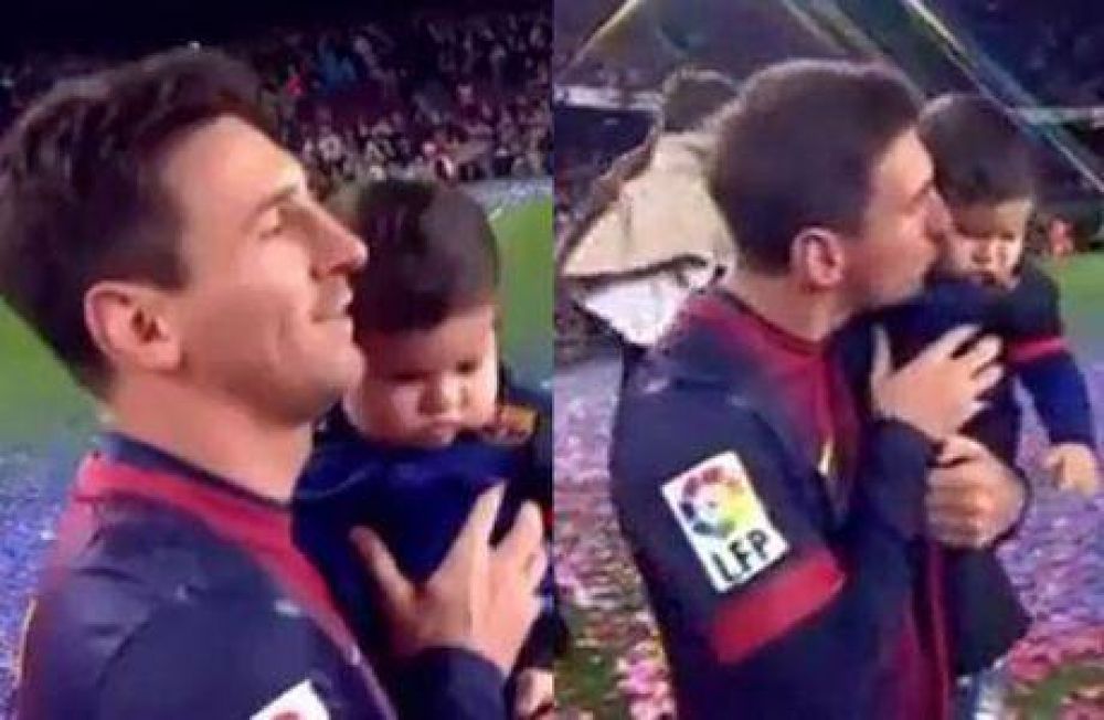 Lionel Messi festej� en Barcelona junto a su hijo Thiago