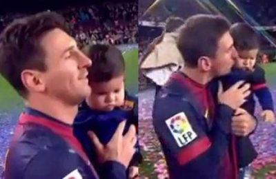 Lionel Messi festej� en Barcelona junto a su hijo Thiago