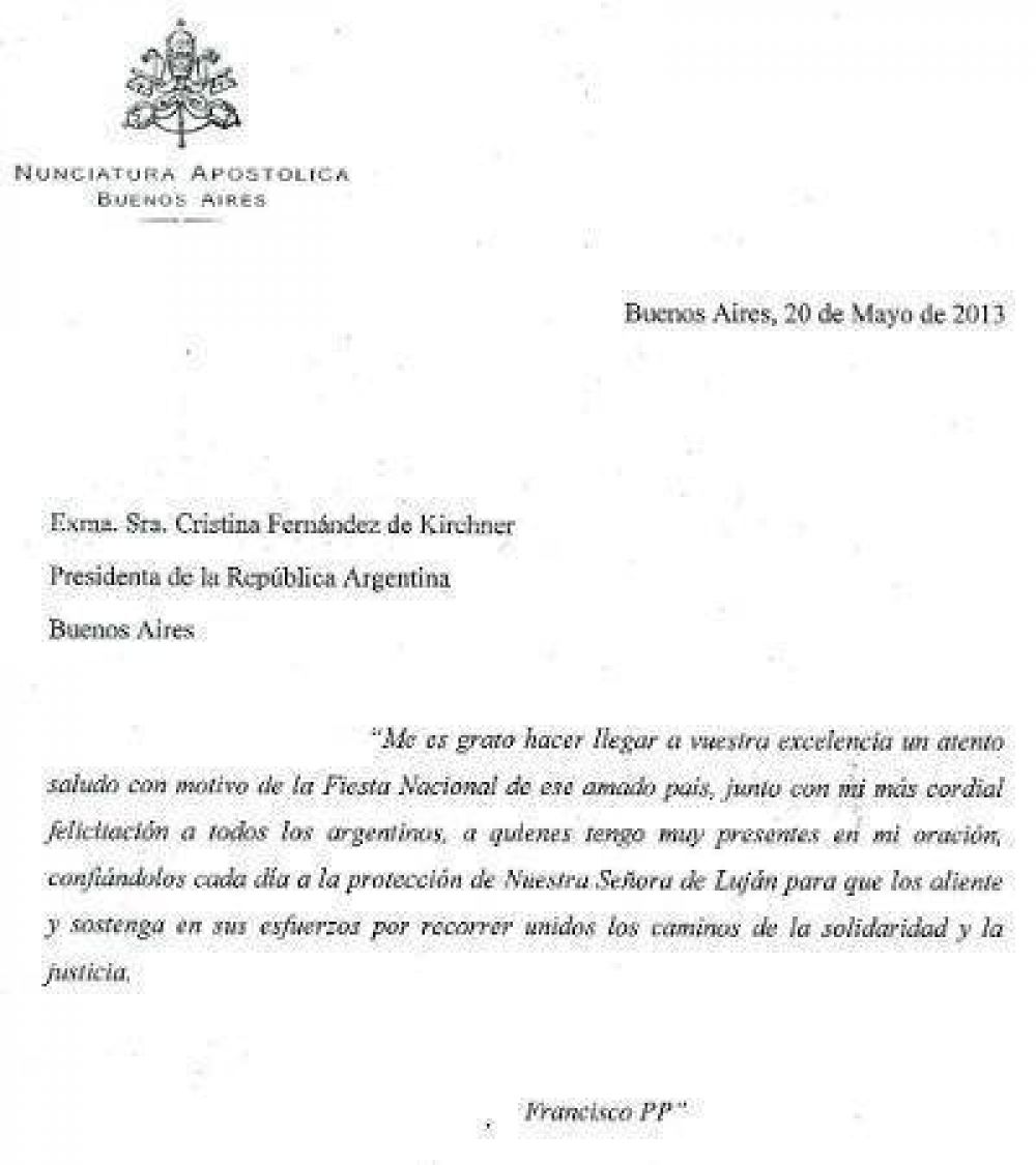 Francisco salud� a los argentinos por el 25 de Mayo