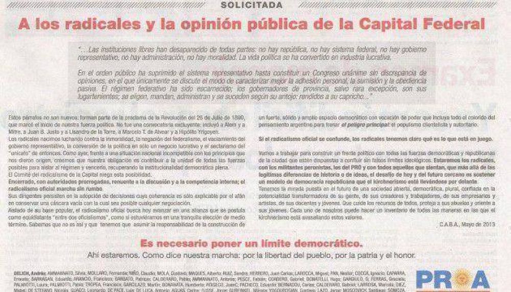 Un sector de la UCR Capital ratific� su acuerdo con el PRO