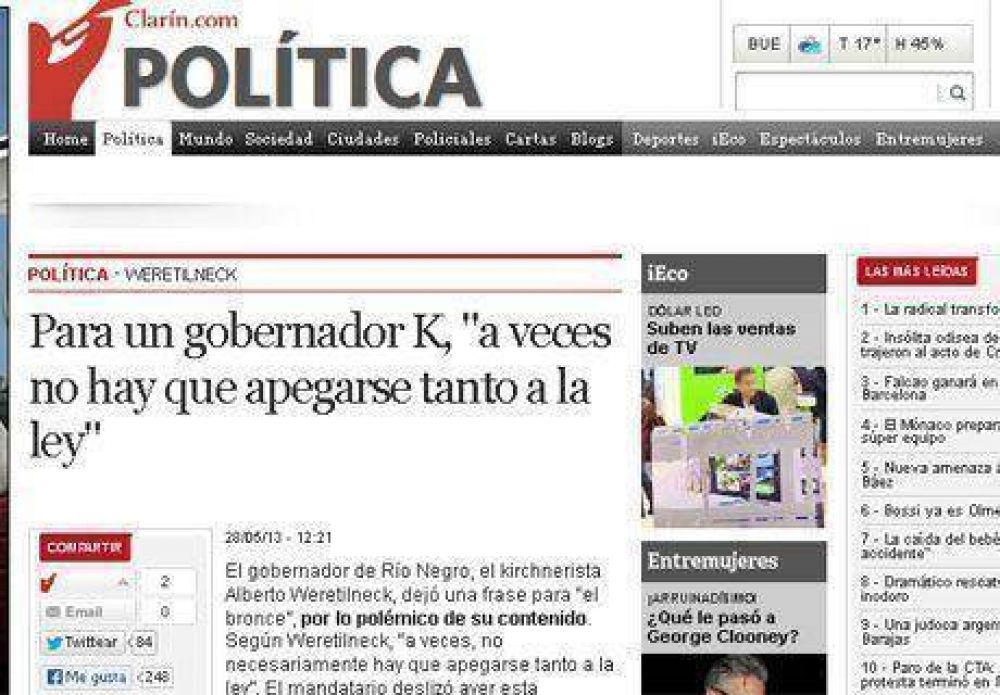 M�ltiples organizaciones criticaron pol�micos dichos de Weretilneck