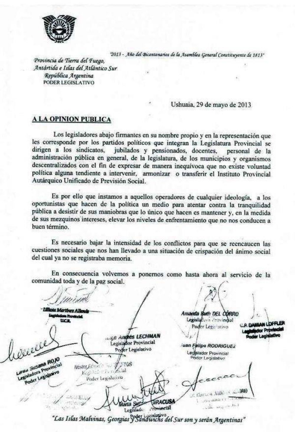 Los Legisladores negaron intento de armonizar o transferir el IPAUSS