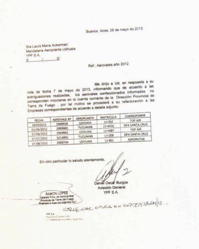 YPF reconoci� que �por error� imput� a la cuenta del Ejecutivo cargas de combustible a Top Air