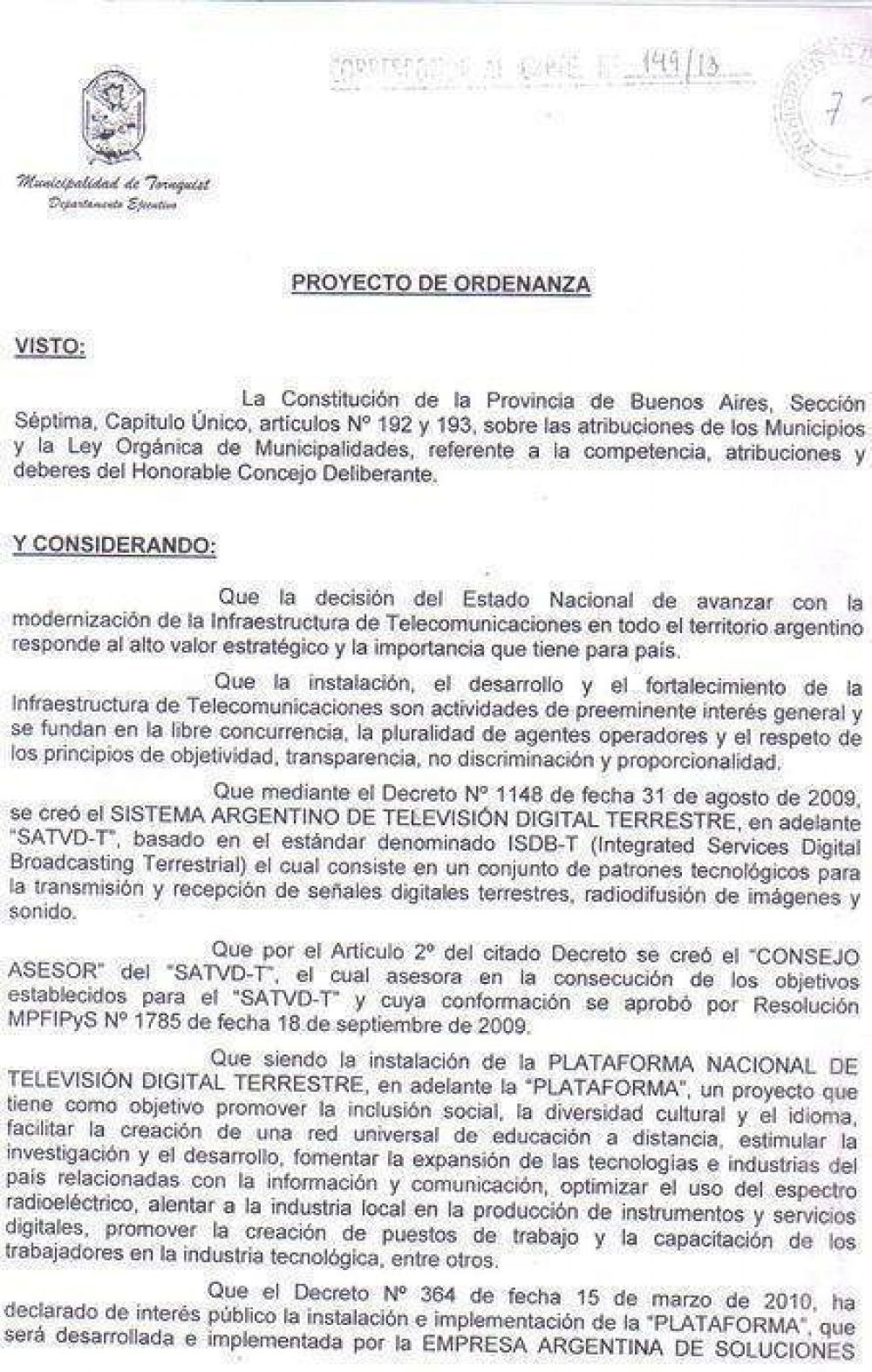 La TV digital abierta terrestre llegar� a Tornquist