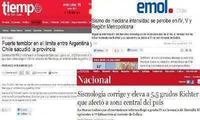 El sismo que sacudi� a la provincia tambi�n se percibi� en Chile y San Juan