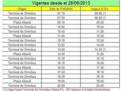 Cambio de horarios en el transporte urbano entre Paran� y Santa Fe  