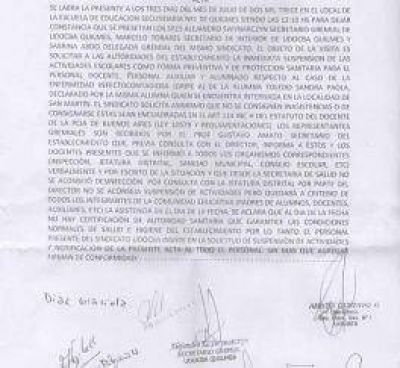 Piden suspensi�n de clases por un caso de Gripe
