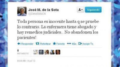 De la Sota habl� en Twitter sobre la enfermera presa