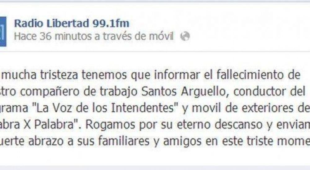 Falleci� el periodista Santos Arg�ello