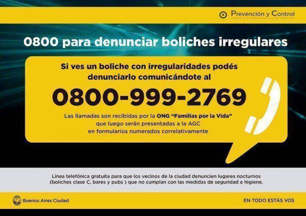 Durante la primer semana se recibieron m�s de 40 denuncias a la linea 0800 para denunciar boliches
