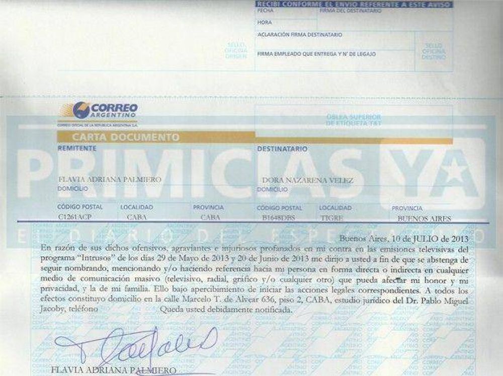 La carta documento de Flavia a Nazarena
