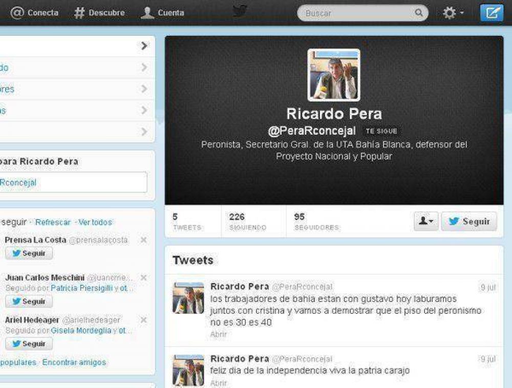 A Pera le �trucharon� la cuenta de Twitter