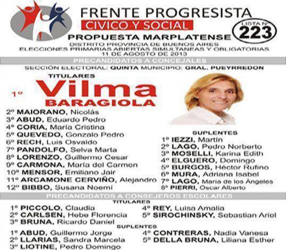 Acci�n Marplatense impugn� el nombre de la lista de Vilma Baragiola