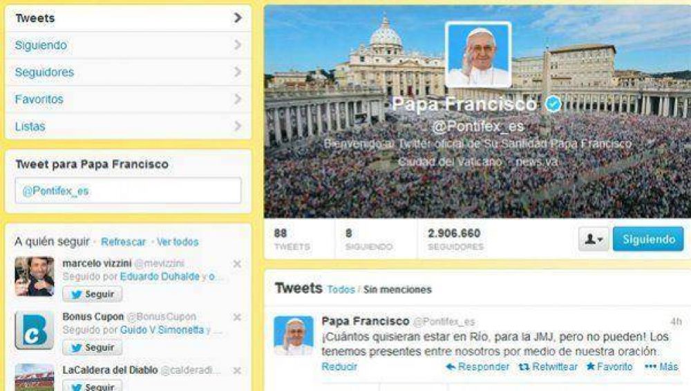 Francisco tuite� para quienes no pueden viajar a R�o