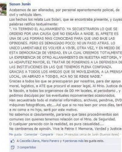 Realizaron un allanamiento en la casa de Susana Bogey