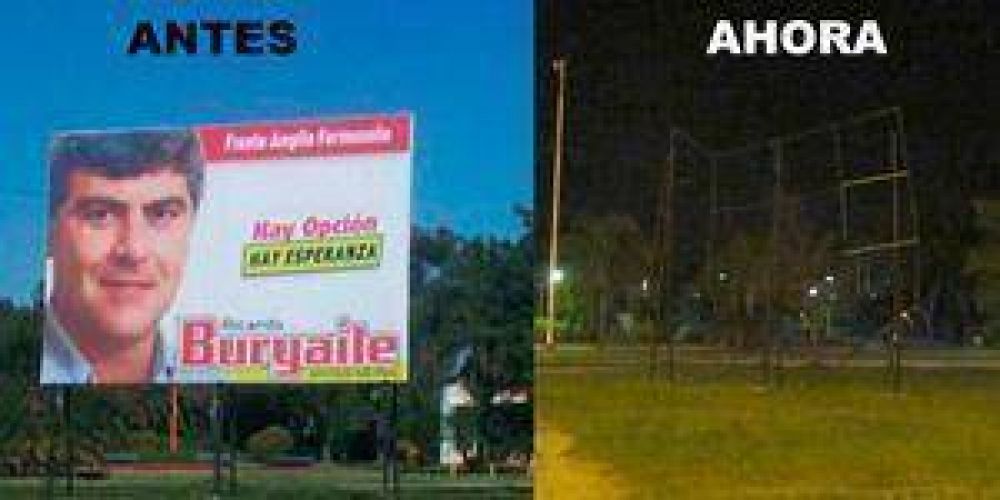 Destruyen carteles de Buryaile y polic�a hostiga a quien tom� las fotos