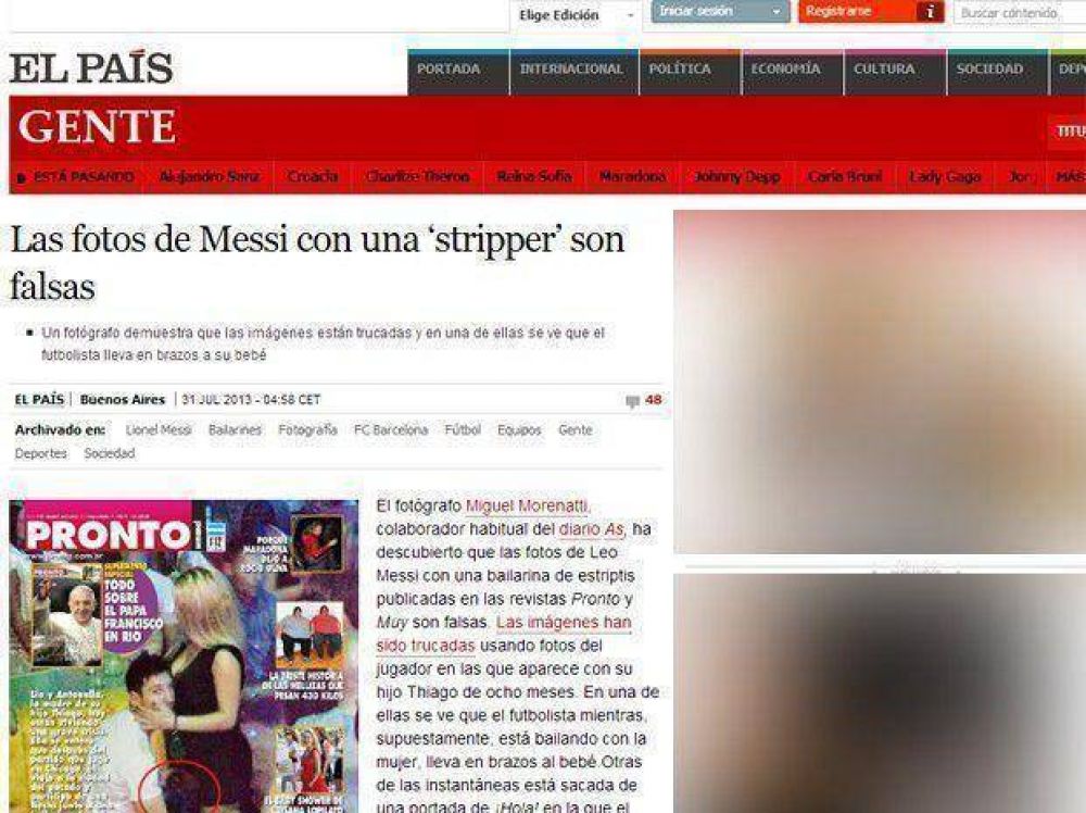 En el diario El Pa�s aseguran que las fotos de Messi "son falsas"