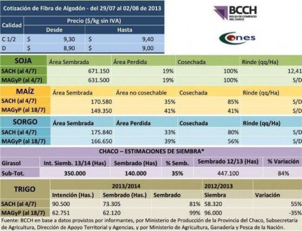 Productos agropecuarios: la segunda quincena de julio ya fue relevada por la BCCh y el Cones