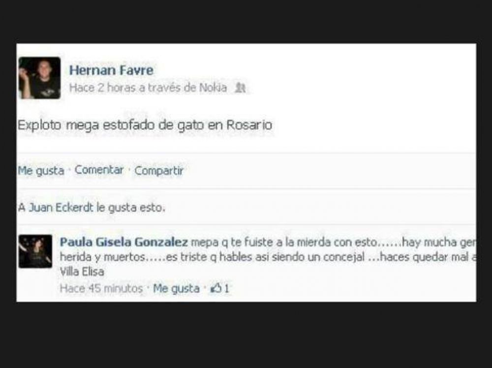 El concejal de Villa Elisa que se burl� de la cat�strofe en Rosario renunci� a su cargo