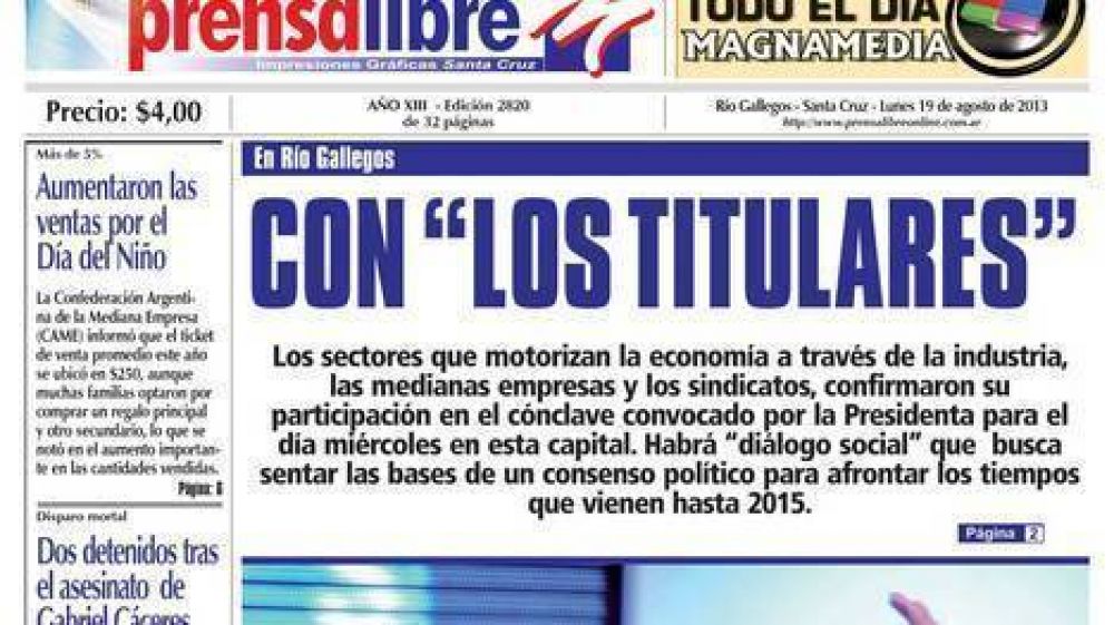 La sugestiva tapa del diario de L�zaro B�ez, a la espera de Cristina