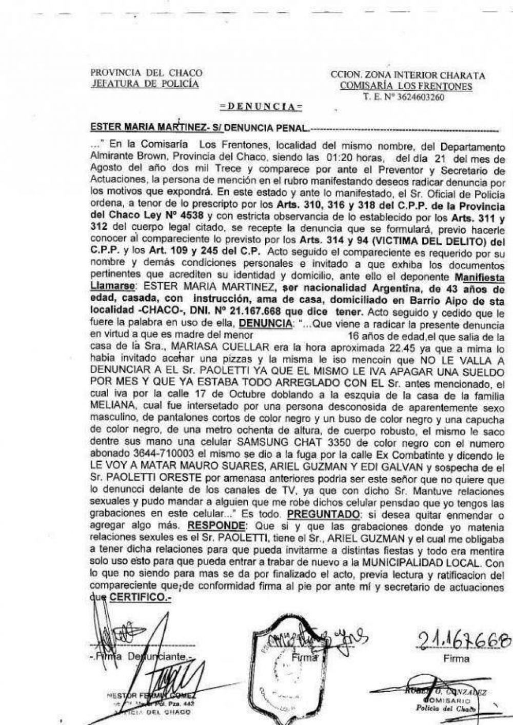 Denuncian a Paoletti por amenazar un chico de 16 a�os con quien habr�a mantenido relaciones sexuales