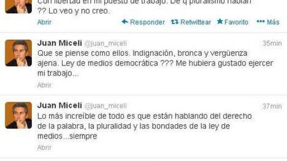 Juan Miceli denunci� que lo censuraron en la TV P�blica