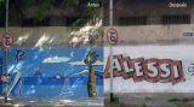 Otra vez, la Comuna denuncia a Alessi por destruir murales de la ciudad con sus pintadas pol�ticas 