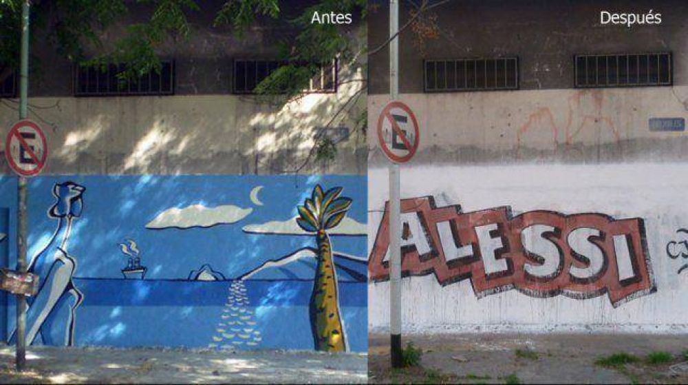 Otra vez, la Comuna denuncia al concejal Jos Alessi por destruir murales de la ciudad con sus pintadas polticas 