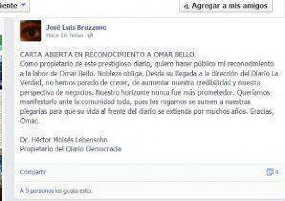 El Facebook de Jos� Luis Bruzzone, uno de los �cerebros� de la campa�a de Traverso