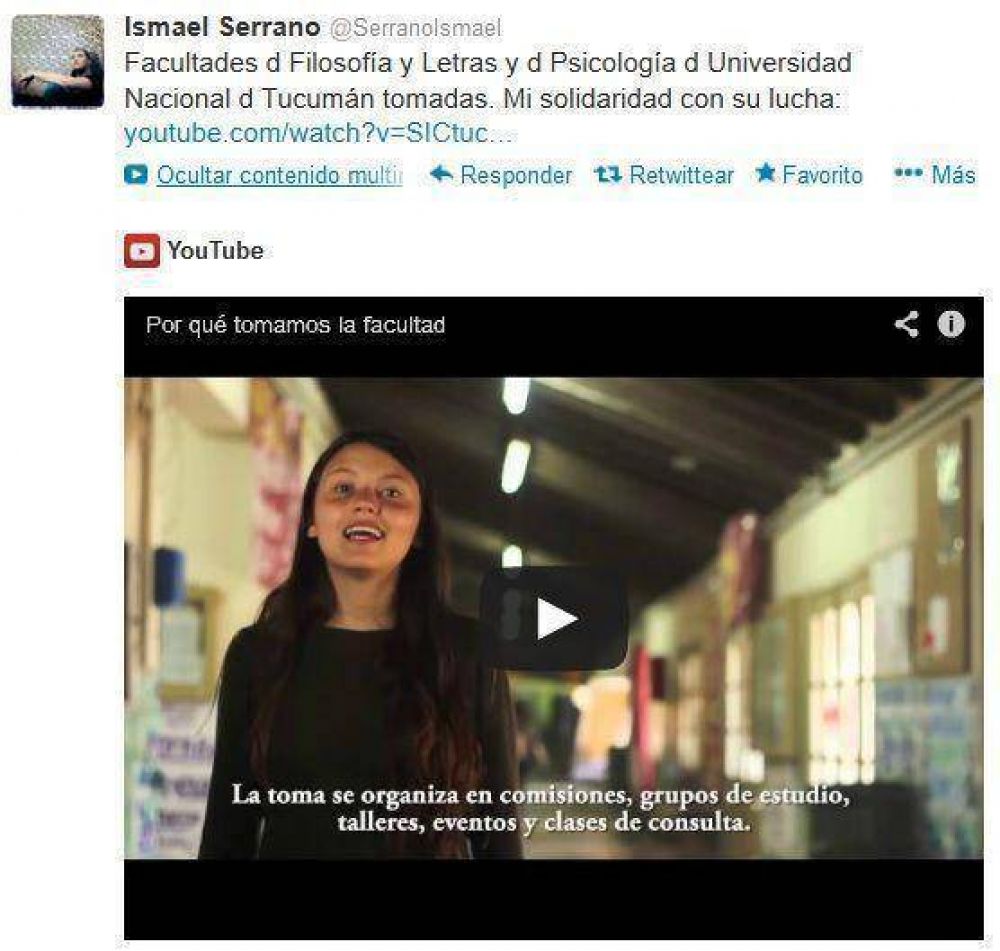 Ismael Serrano se solidariz� con los estudiantes que tomaron la UNT