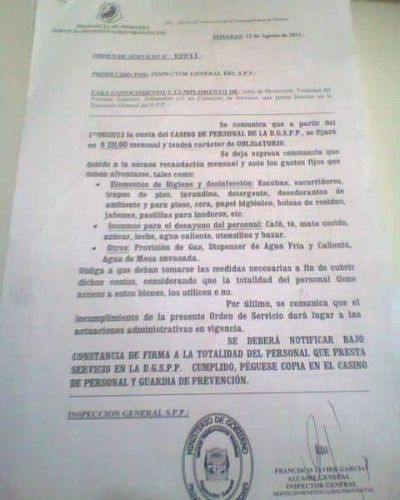 Obligan a los penitenciarios a pagar por la limpieza y el desayuno