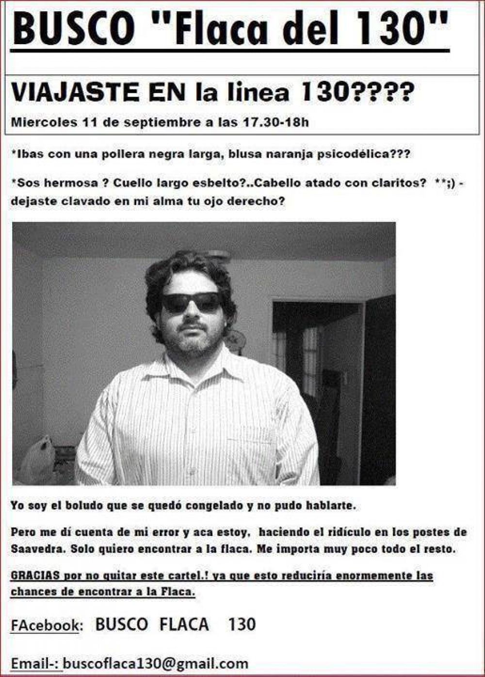Busca a la �Flaca del 130�, de la que se enamor� en un viaje
