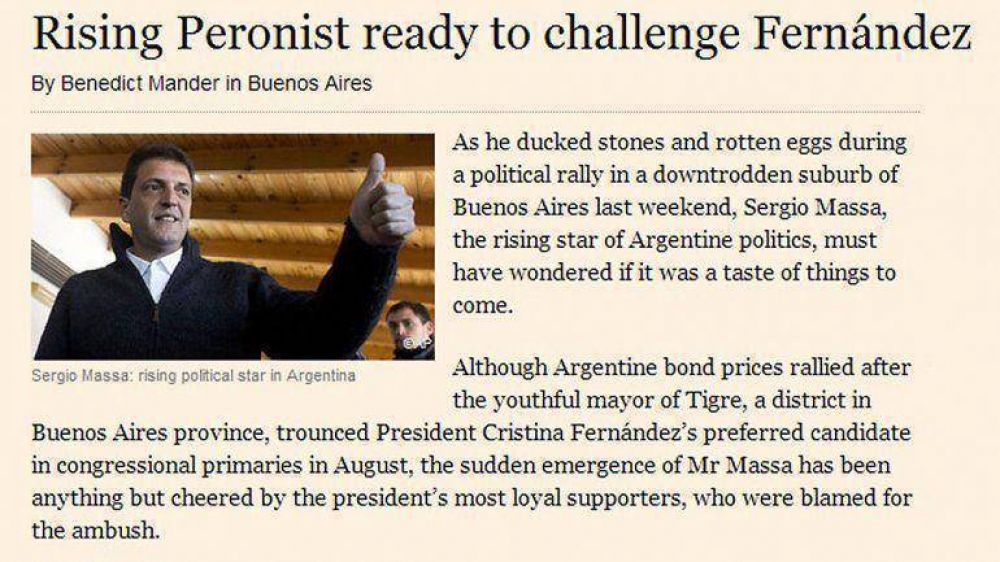 Para el Financial Times, Sergio Massa es la "estrella emergente de la pol�tica argentina"