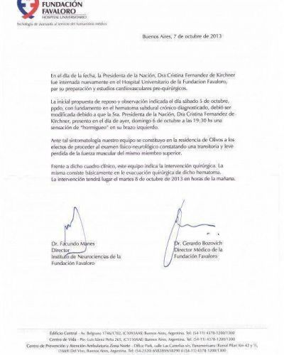 El comunicado oficial sobre la salud de Cristina