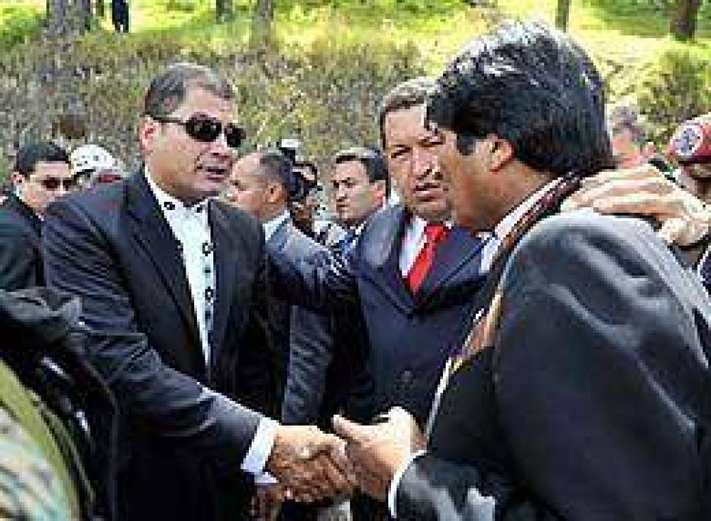 Respaldo de Evo y Ch�vez a "la revoluci�n profunda, r�pida y en paz" de Correa 