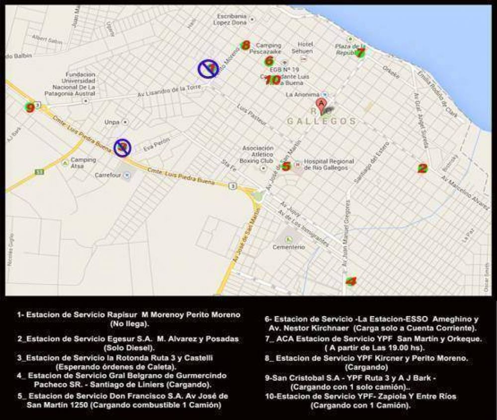 D�nde cargar combustible en R�o Gallegos