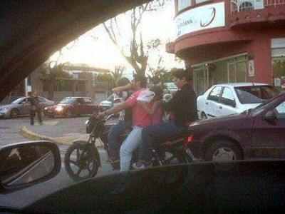 Una embarazada, su pareja, dos ni�os y el perro iban en una moto en Paran� 