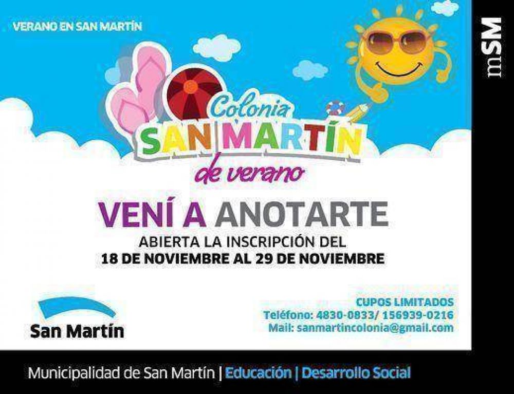 Este lunes abre la inscripci�n para las colonias de vacaciones 2014, en San Mart�n