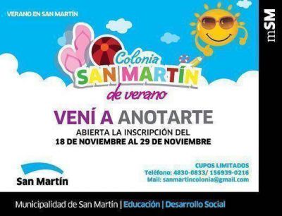 Este lunes abre la inscripci�n para las colonias de vacaciones 2014, en San Mart�n